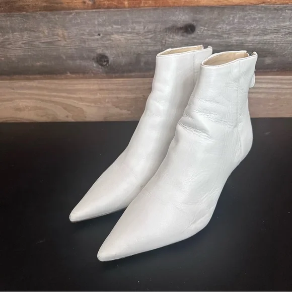 Blogger Fav! Alexandre Birman Women's White Leather Kitten Heels Ankle Boots 37 - Picture 2 of 14